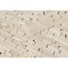 Ivory Tumbled Travertine Random Strip Mosaic Tile.