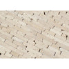 Ivory Tumbled Travertine Random Strip Mosaic Tile.