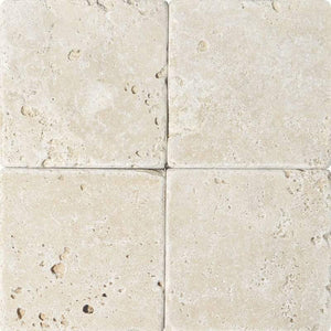 4 x 4 Tumbled Ivory Travertine Mosaic Tile.