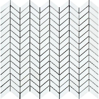 Thassos White Honed Marble Mini Chevron Mosaic Tile.