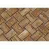 Noce Exotic (Vein-Cut) Unfilled Brushed Travertine Basketweave Mosaic Tile.