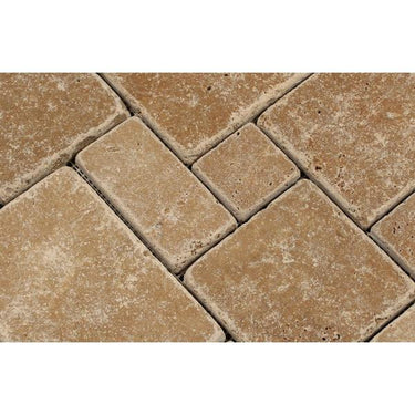 Noce Tumbled Travertine OPUS Mini Pattern Mosaic Tile (Interlocking).