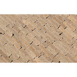 Noce Tumbled Travertine Random Strip Mosaic Tile.