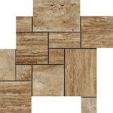 Noce Exotic (Vein-Cut) Unfilled Polished Travertine OPUS Mini Pattern Mosaic Tile (Interlocking).