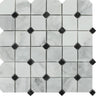 Bianco Mare Polished Marble Octagon Mosaic Tile w/ Black Dots.