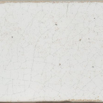 White Roca Maiolica Crackled wall tile, 3x12 inches, showcasing a textured, crackled ceramic surface for interior decor.