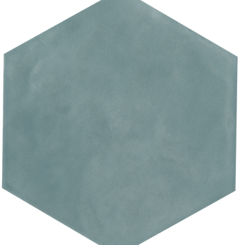 Roca Maiolica Hexagon Aqua wall tile measuring 7x8 inches, featuring a glossy aqua blue glazed ceramic surface.