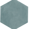 Roca Maiolica Hexagon Aqua wall tile measuring 7x8 inches, featuring a glossy aqua blue glazed ceramic surface.