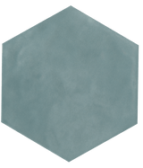 Roca Maiolica Hexagon Aqua wall tile measuring 7x8 inches, featuring a glossy aqua blue glazed ceramic surface.