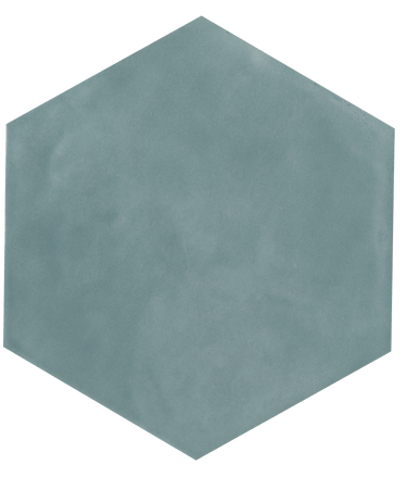 Roca Maiolica Hexagon Aqua wall tile measuring 7x8 inches, featuring a glossy aqua blue glazed ceramic surface.