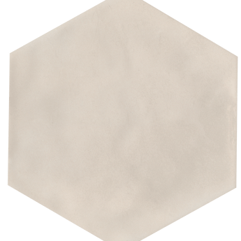 Roca Maiolica Hexagon 7x8 inch wall tile in biscuit color with a glossy ceramic finish, designed for decorative wall applications.