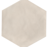 Roca Maiolica Hexagon 7x8 inch wall tile in biscuit color with a glossy ceramic finish, designed for decorative wall applications.
