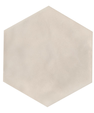 Roca Maiolica Hexagon 7x8 inch wall tile in biscuit color with a glossy ceramic finish, designed for decorative wall applications.