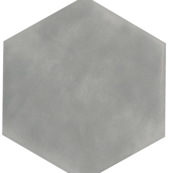Roca Maiolica Hexagon wall tile in Tender Gray, 7x8 inches, featuring a smooth, glazed ceramic surface for stylish wall decor.