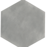 Roca Maiolica Hexagon wall tile in Tender Gray, 7x8 inches, featuring a smooth, glazed ceramic surface for stylish wall decor.