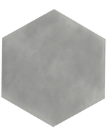 Roca Maiolica Hexagon wall tile in Tender Gray, 7x8 inches, featuring a smooth, glazed ceramic surface for stylish wall decor.