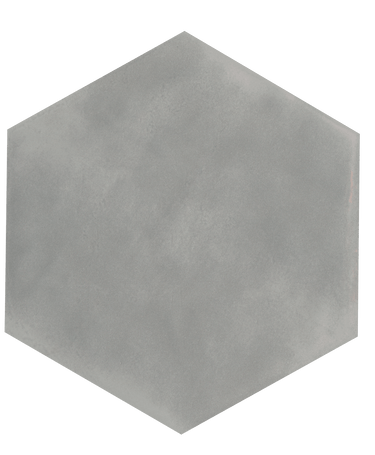 Roca Maiolica Hexagon wall tile in Tender Gray, 7x8 inches, featuring a smooth, glazed ceramic surface for stylish wall decor.