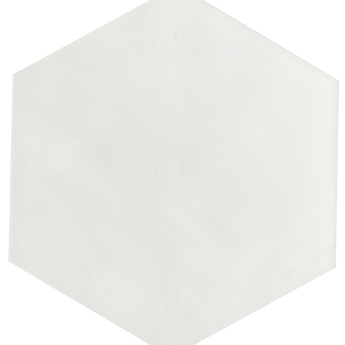 White Roca Maiolica Hexagon wall tile measuring 7x8 inches with a glossy finish, showcasing its intricate geometric pattern.