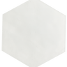 White Roca Maiolica Hexagon wall tile measuring 7x8 inches with a glossy finish, showcasing its intricate geometric pattern.