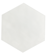 White Roca Maiolica Hexagon wall tile measuring 7x8 inches with a glossy finish, showcasing its intricate geometric pattern.