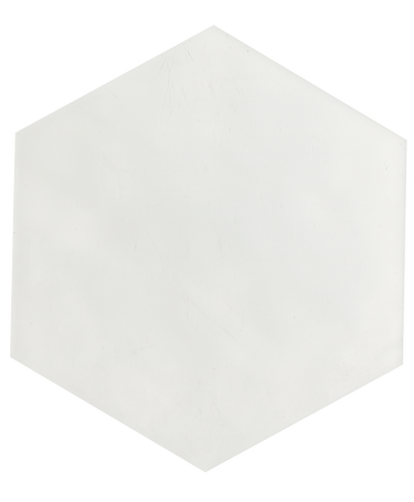 White Roca Maiolica Hexagon wall tile measuring 7x8 inches with a glossy finish, showcasing its intricate geometric pattern.