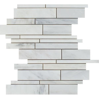 Oriental White Polished Marble Random Strip Mosaic Tile.