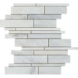 Oriental White Polished Marble Random Strip Mosaic Tile.