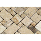 Philadelphia Tumbled Travertine Mini Versailles Pattern Mosaic Tile.