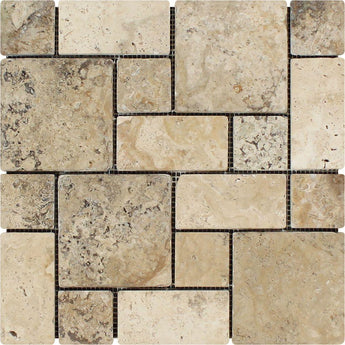 Philadelphia Tumbled Travertine Mini Pattern Mosaic Tile (Non-Interlocking).