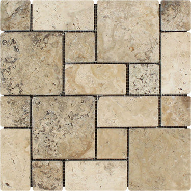 Philadelphia Tumbled Travertine Mini Pattern Mosaic Tile (Non-Interlocking).