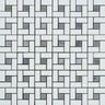 Thassos White Polished Marble Mini Pinwheel Mosaic Tile w/ Blue-Gray Dots.