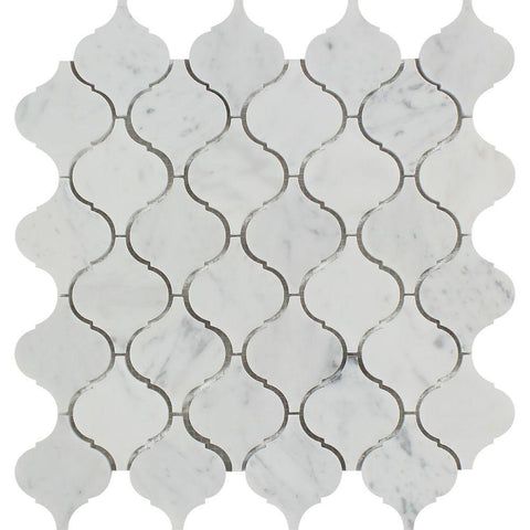 Bianco Carrara Polished Marble Lantern Mosaic Tile.