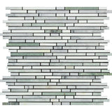 Thassos White Polished Marble Bamboo Sticks  Mosaic Tile (Thassos + Carrara + Ming Green).