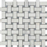Oriental White Polished Marble Basketweave Mosaic Tile w/ Blue-Gray Dots.