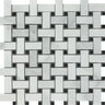 Bianco Mare Polished Marble Basketweave Mosaic Tile w/ Black Dots.