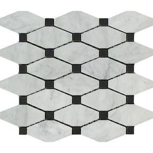 Bianco Carrara Polished Marble Octave Mosaic Tile (w/ Black Dots).