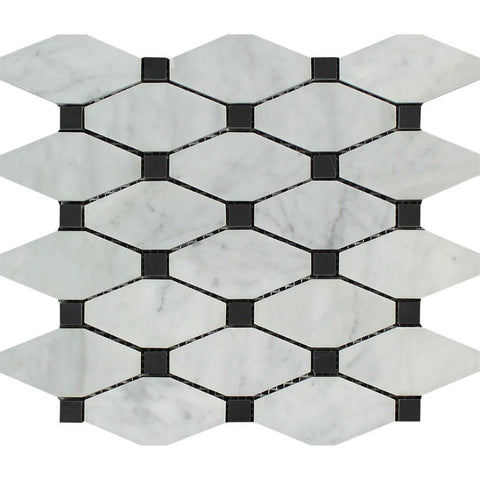 Bianco Carrara Polished Marble Octave Mosaic Tile (w/ Black Dots).