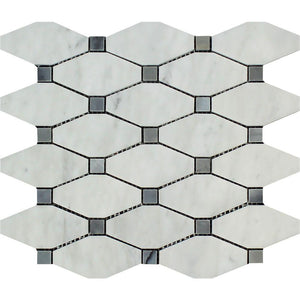 Bianco Carrara Polished Marble Octave Mosaic Tile (w/ Blue-Gray Dots).