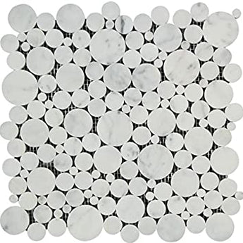 Bianco Carrara Polished Marble Bubbles Mosaic Tile.