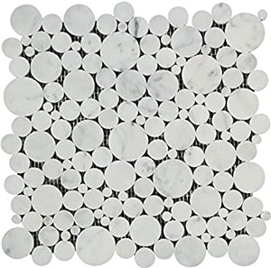 Bianco Carrara Polished Marble Bubbles Mosaic Tile.