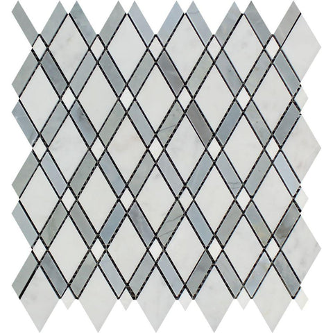 Oriental White Polished Marble Lattice Mosaic Tile (Thassos + Oriental White White + Blue-Gray).