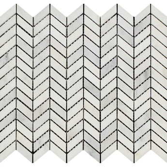 Oriental White Polished Marble Mini Chevron Mosaic Tile.