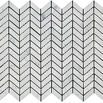 Bianco Carrara Polished Marble Mini Chevron Mosaic Tile.