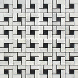 Oriental White Polished Marble Mini Pinwheel Mosaic Tile w/ Black Dots.