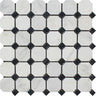 Oriental White Polished Marble Octagon Mosaic Tile w/ Black Dots.