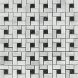 Bianco Mare Polished Marble Mini Pinwheel Mosaic Tile w/ Black Dots.