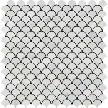 Oriental White Polished Marble Raindrop Mosaic Tile.