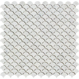 Bianco Carrara Polished Marble Raindrop Mosaic Tile.