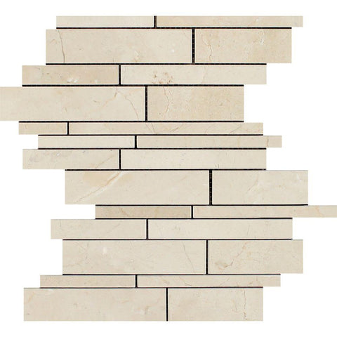 Crema Marfil Polished Marble Random Strip Mosaic Tile.