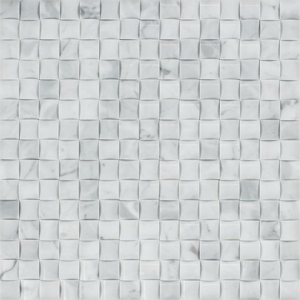 Bianco Carrara Polished Marble 3-D Small Bread Mosaic Tile.